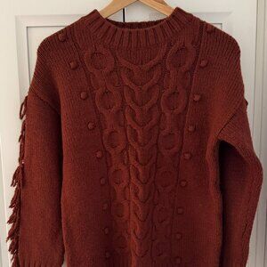 Zara Kids Chunky Cable Knit Sweater | Rust Brown Popcorn Knit | 11–12Y | Fringe
